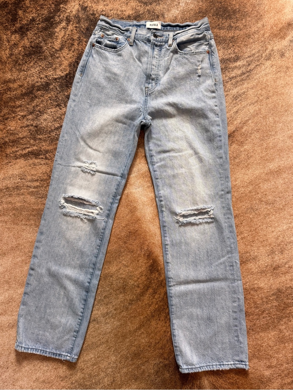 Pistola “Cassie” High-Rise Light Wash Distressed Straight Leg Jeans - size 27